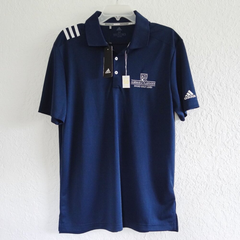 ADIDAS Men's Polo Shirt M Navy Blue Albemarle Plantation Sound Golf Links UPF 50